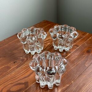 3 Clear Bubble Glass Candle Holders Vintage Reims France KIG Indonesia